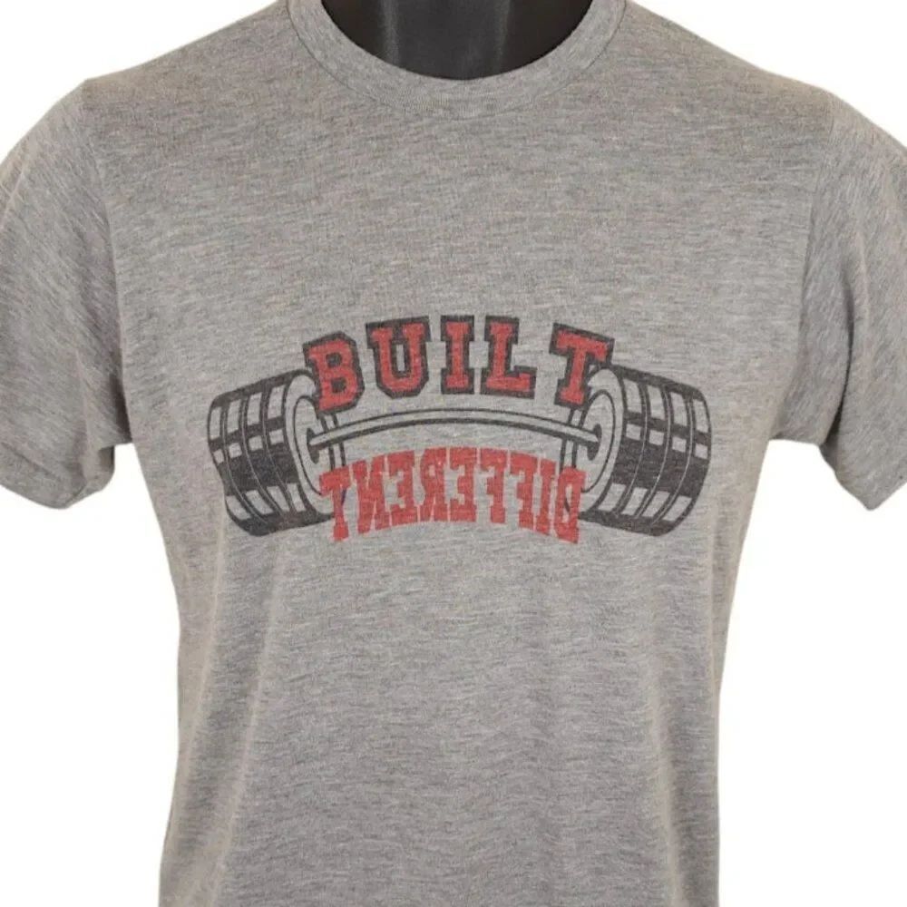Bodybuilding T Shirt Mens Size Small Gray Built Different Gym Workout